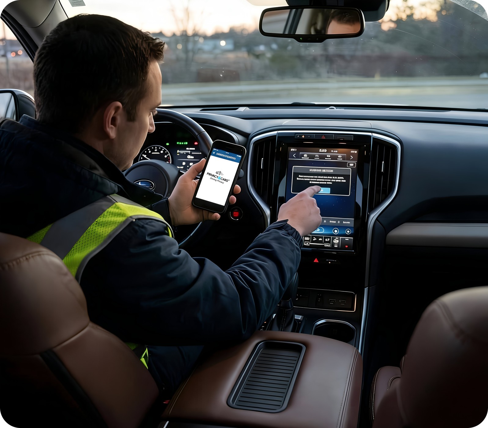 employee using the P4C app to process a vehicle