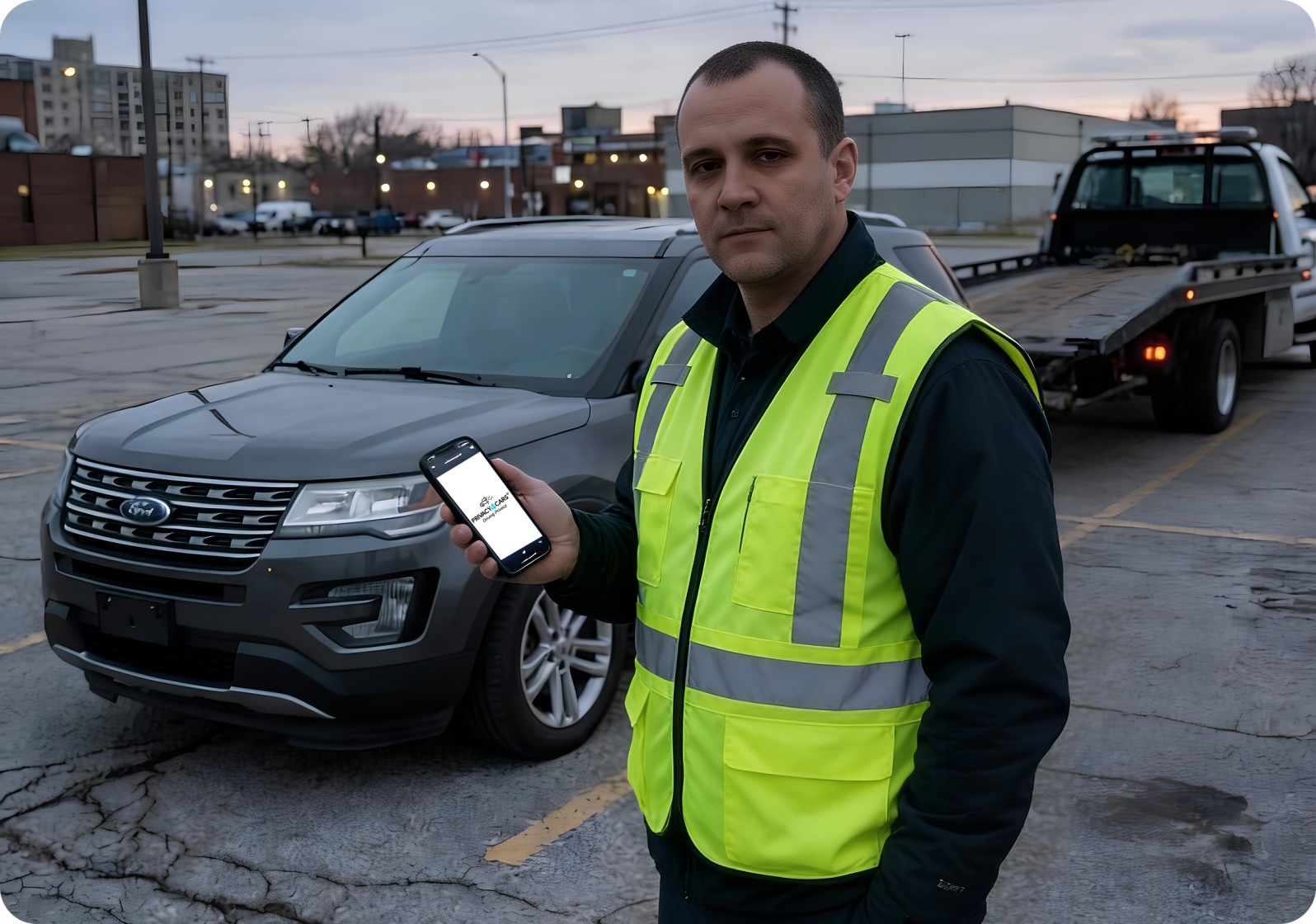 employee using the P4C app to process a vehicle
