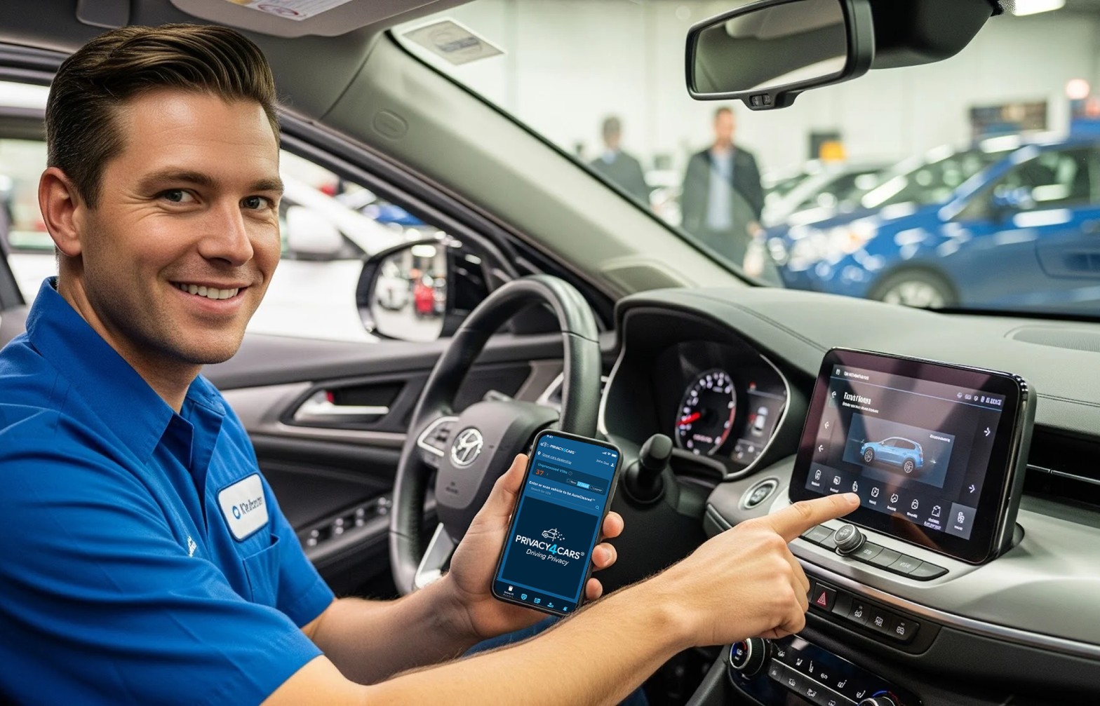 Engineer using the P4C app to process a vehicle