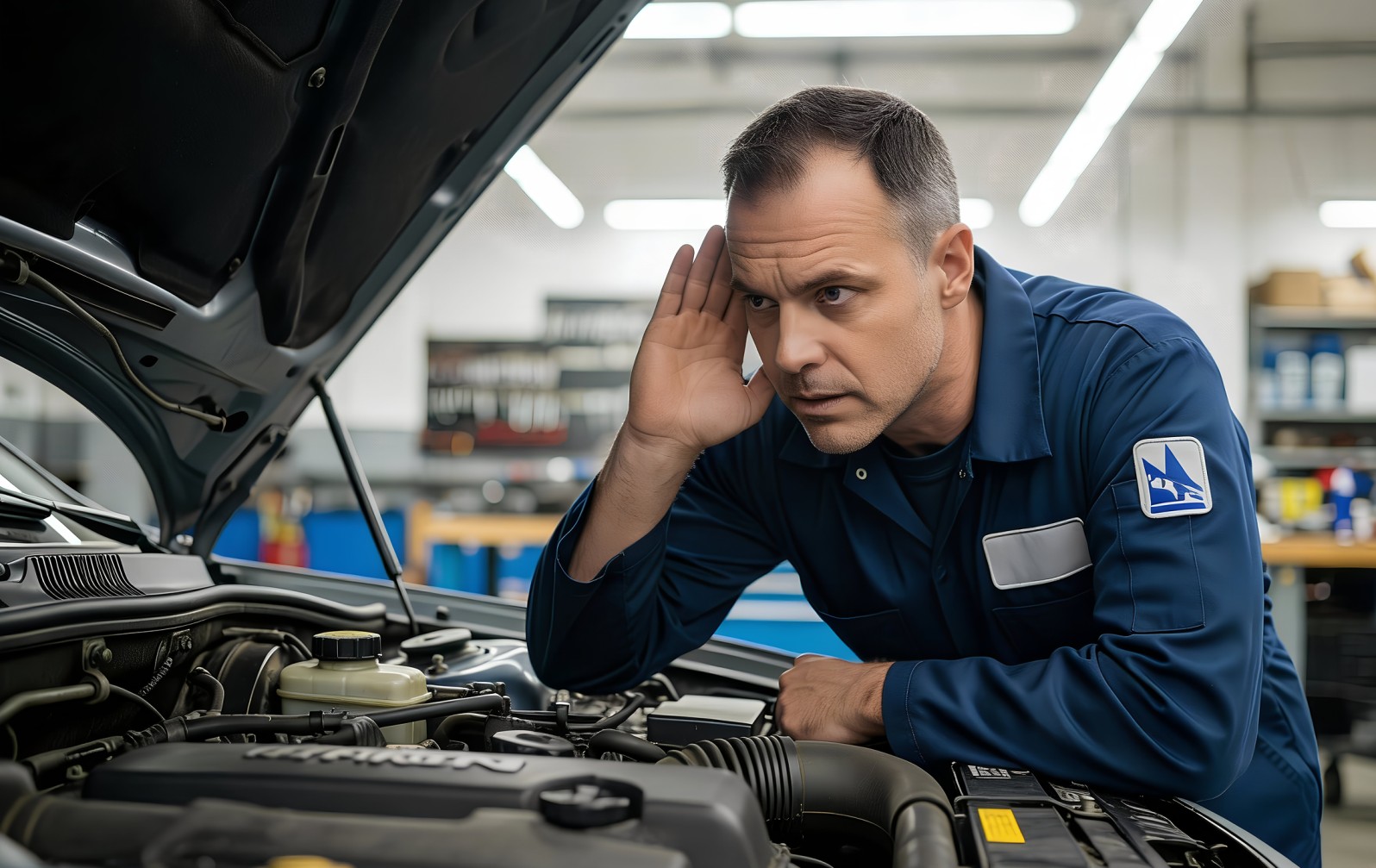 engineer diagnosing vehicle issues using their ears