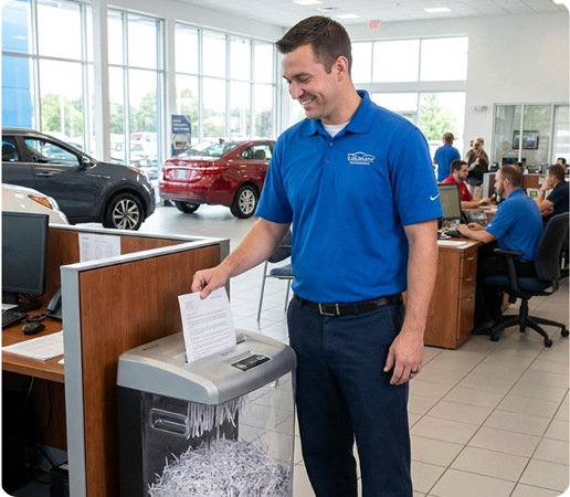 Man shredding paper document