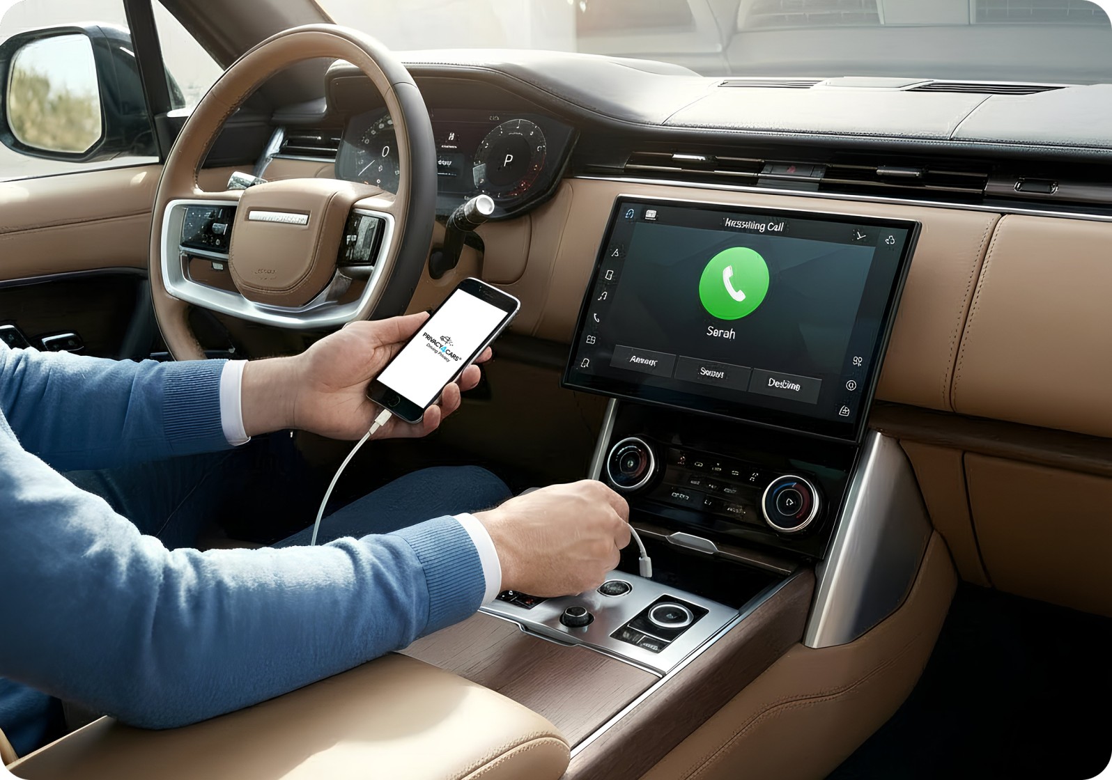 person connecting their phone with the P4C app to their car