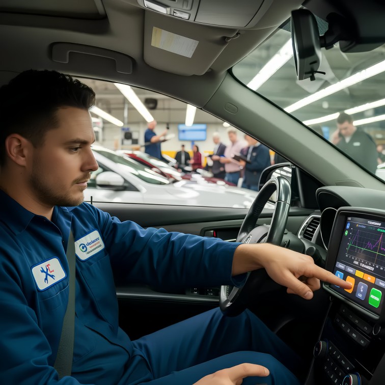 engineer checking car infotainment